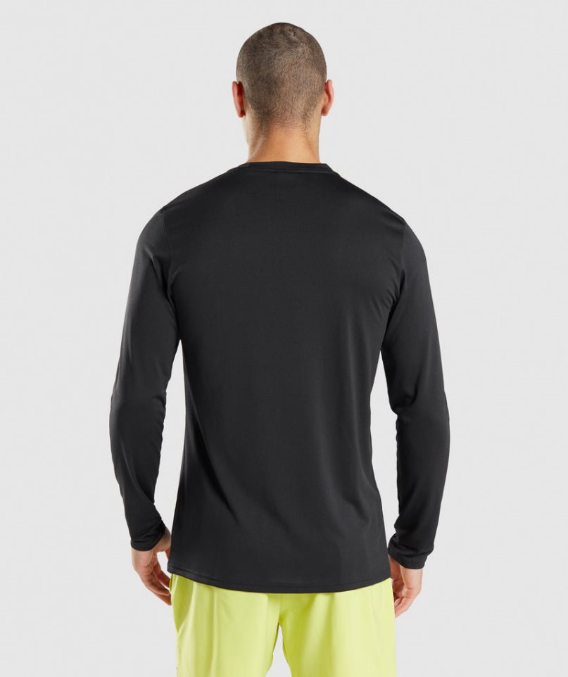 Men's Gymshark Arrival Long Sleeve T-Shirts Black | CA 75D603